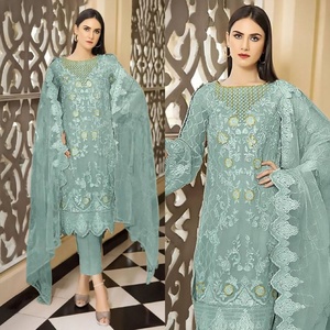 Nueva Colección de Verano para Mujer con Hermosos Diseños, Estilo Pakistaní, Indio y Bengalí, Georgette Pesado con Bordado, para Fiestas y Festivales - Product Image 4