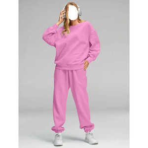 Women's 100% Cotton Oversized Tracksuit <b>Set</b> Washed Solid Pullover Hoodie Joggers Custom Logo Casual Streetwear Fashion Wholesale - Product Image 4