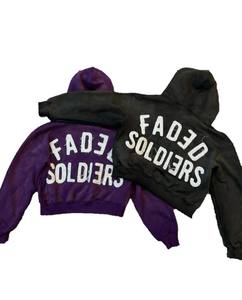 Personalizado strass serigrafía logotipo francés Terry de gran tamaño de algodón pesado lavado ácido Sun Faded hombres sudaderas con capucha Vintage chándal - Product Image 2