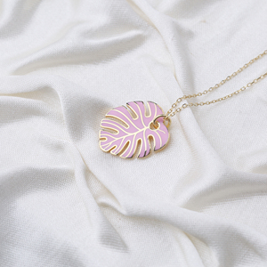 Collier avec pendentif en forme de feuille de palmier en émail rose, fabrication artisanale turque, vente en gros, bijoux en argent sterling 925 - Product Image 2