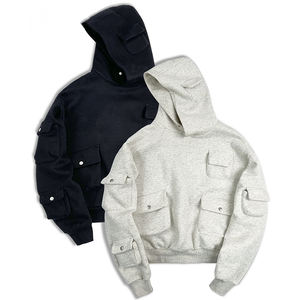 La última Sudadera con capucha de bolsillo de algodón 100% personalizada para hombres, Sudadera con capucha lisa con bolsillo de carga con botón a presión - Product Image 1