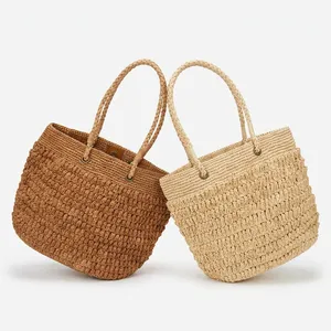 Bolso de Hombro de Rafia Tejido a Mano, Estilo Bohemio, para Verano, Playa, Compras, con Correa Desmontable para Mujer - Product Image 4