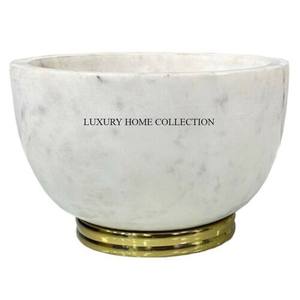 ชามหินอ่อนทำมือหรูหราทันสมัยฐานโลหะตกแต่งแบบดั้งเดิมที่สมบูรณ์แบบสำหรับโต๊ะรับประทานอาหารหรือการเน้นเคาน์เตอร์ในห้องครัว - Product Image 2