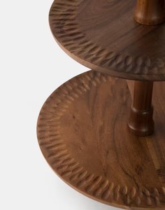 Premium Wooden <b>Two</b> <b>Tier</b> Serving <b>Stand</b> with Textured Plates and Strong Ring Handle Perfect for Events Kitchen Styling - Product Image 4