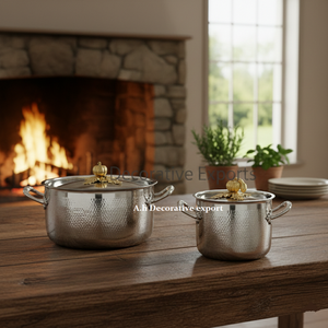 Ustensiles de cuisine de luxe, casseroles en métal, acier inoxydable, couvercles décoratifs martelés à la main, design européen moderne et écologique - Product Image 4