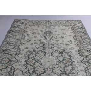 พรมตุรกีวินเทจ ขนาด 5.8x9.5 ฟุต (177x290 ซม.) พรมขนสัตว์ลายดอกไม้สีเทา - Product Image 4