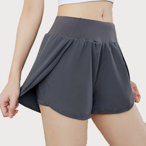 Pantalones cortos deportivos de doble capa de alta calidad para mujer, transpirables de secado rápido para entrenamiento al aire libre, informal, para correr, Yoga, ajuste teñido liso - Product Image 2