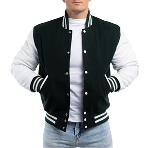 Chaqueta Varsity Retro para Hombre al por Mayor, Cuerpo de Lana, Mangas de Cuero, Cierre Frontal con Cremallera, Estilo Bomber, Uniforme de Equipo de Campeonato - Product Image 1