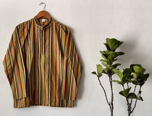 100% Cotton Traditional Short <b>Kurta</b> for <b>Men</b> Stylish V-Neck Full Sleeve Regular-Fit Lightweight for Beach Yoga Indian Pakistani - Product Image 2