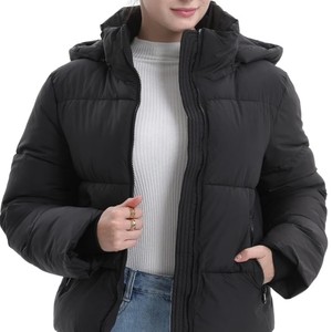 Warm Winter <b>Jacket</b> for Women with Removable Hood Zipped Pockets Short <b>Quilted</b> Coat Stylish Cold Weather Outerwear Puffer <b>Jackets</b> - Product Image 2