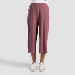 Boundless Women's Casual Pants Dusty Pink High <b>Waist</b> Culottes with <b>Elastic</b> Closure Breathable and Wrinkled Colored Wash Decor - Product Image 2