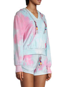 Y2K Style Coton Polyester Crop Top À Capuche Long Tie-Dye Design avec Techniques Brodées Lavées Saison D'hiver Col À Capuche - Product Image 4