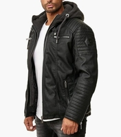 Blouson motard en similicuir pour homme avec capuche amovible et col montant