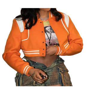 Chaqueta corta universitaria Letterman de Material para mujer con manga larga para mujer, chaqueta universitaria de béisbol de talla grande para mujer - Product Image 4