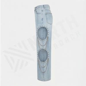 American Vintage Hip Hop Style Fashion <b>Women's</b> Denim Wide Leg Pants Geometric Pattern Embroidery Customized Color Baggy <b>Jeans</b> - Product Image 2