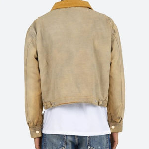 Chaqueta vaquera de trabajo lavada recortada hecha a medida OEM, chaqueta vintage de diseñador con logotipo personalizado para exteriores para hombre, fabricada por Isha Industry - Product Image 4