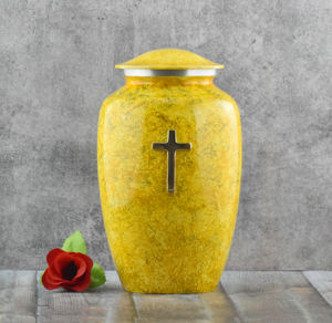 La urna de cremación más exigente con incrustaciones de Latón chapado en oro único Jesús Cruz pegatina esmalte acabado urna de cremación para adultos de 10 pulgadas - Product Image 1