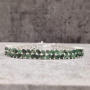 Pulsera de Mujer con Esmeralda Natural, Piedra de Nacimiento de Mayo, Joyería Hecha a Mano para Aniversario, Navidad, Pulsera de Plata de Ley 925 - Product Image 4