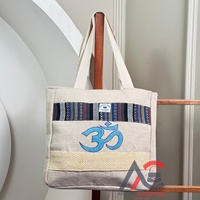 Sac fourre-tout en chanvre de grande capacité écologique avec signe OM brodé sac à bandoulière ethnique fait à la main pour femmes sacs à provisions réutilisables