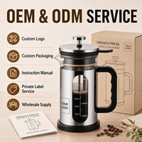 Cafetière à piston en acier inoxydable de 800 ml avec verre borosilicate, filtre 304 et couvercle à pression – Vente en gros