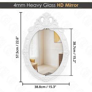 Miroir mural avec cadre en MDF pour salle de bain, design orné, forme ovale, décoration murale vintage pour salle de bain, chambre à coucher - Product Image 2