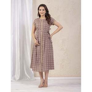 Vestido Corto Casual de Algodón Estampado Morado Claro, Transpirable, Talla Única y XS, para el Día a Día y Días Festivos, MOQ de 2 Piezas - Product Image 3