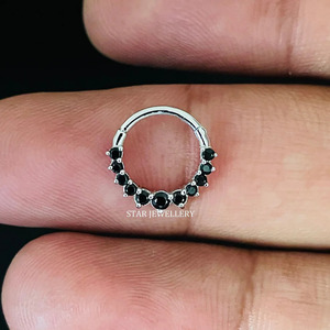 14K Solid Gold Natural Black Diamond Daith <b>Piercing</b> <b>FIne</b> <b>Jewelry</b>. - Product Image 1