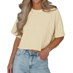 Haut court respirant pour femme OEM haut court ajusté pour femme à quantité minimale de commande basse 100% haut court en coton - Product Image 5