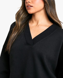 Haute qualité 100% coton français éponge surdimensionné col en V goutte épaule sweat respirant poids lourd femmes sweat - Product Image 6