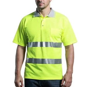 Polo de sécurité à manches courtes haute visibilité personnalisé, vente en gros, chemises de travail respirantes à rayures réfléchissantes - Product Image 5