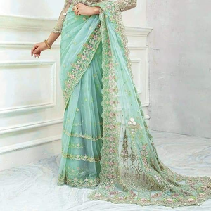 Nuevo diseño Georgette Net Fabric Party Wear Bordado pesado Trabajo manual Sarees para bodas y fiestas Ropa India pakistaní - Product Image 4