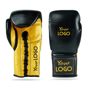 Guantes de Boxeo Personalizados de Cuero Negro y Amarillo con Cierre, Impermeables, Absorbentes de Humedad, para Entrenamiento y Sparring, Duraderos, Acolchados y Protectores - Product Image 1