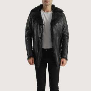 Men's Black <b>Vintage</b> <b>Trench</b> <b>Coat</b> with Wool Filling and Lapel Collar - Product Image 3