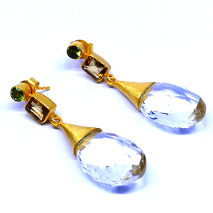 Hanging Gold Plated 925 Sterling Silver Citrine <b>Peridot</b> Gemstones Classic Wedding Women Wear Crystal <b>Earrings</b> - Product Image 1