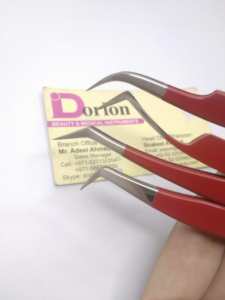 Pinzas para pestañas recubiertas de Color rojo Pinzas para extensiones de pestañas injertadas semicurvadas de volumen curvo con logotipo personalizado de acero inoxidable - Product Image 3