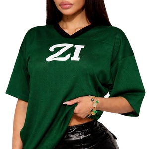 Jersey Deportivo Oversize Verde para Mujer, Estilo Y2K, con Paneles de Malla y Número, Jersey de Fútbol Americano, Venta al Por Mayor - Product Image 1