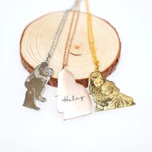 Collar de retrato familiar de Latón chapado en oro de 14 quilates personalizado collar con colgante de imagen Real de estilo lindo para aniversario - Product Image 4