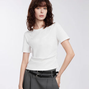 เสื้อยืดคอกลมสำหรับผู้หญิงเสื้อยืดระบายอากาศได้ดีคอกลมผ้าฝ้าย100% ขายส่งโลโก้ตามสั่ง - Product Image 2