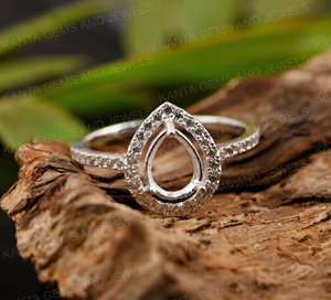 925 argent Sterling 18k or pré-entaillé 8x6mm poire blanc lunette broche anneau femmes souvenir Cabochon fiançailles bijoux fins - Product Image 1