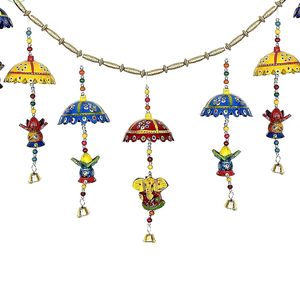 งานฝีมือตกแต่งลอร์ดพระพิฆเนศมาลัยแขวนประตูหลักสำหรับตกแต่งบ้าน- (11X6x6นิ้วหลากสี) - Product Image 1