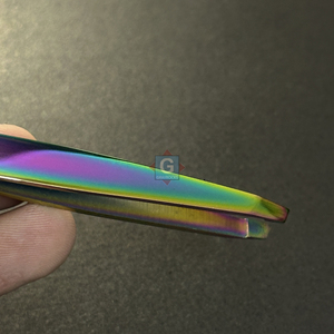 Pinzas para cejas con punta inclinada púrpura de precisión de alta calidad, acero inoxidable personalizado para dar forma a las cejas - Product Image 3