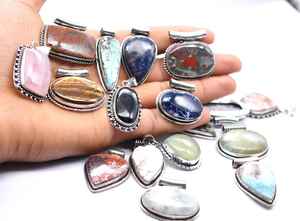 Cabochon de pierres précieuses naturelles multiples hautement polies en vrac pendentif en argent sterling 925 massif bijoux faits à la main à la mode - Product Image 2