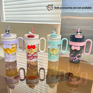 Custom Logo Adorable Cartoon Plastic Tumbler <b>with</b> Handle and <b>Straw</b> Vietnam Export Fitness Sports <b>Water</b> <b>Bottle</b> - Product Image 5