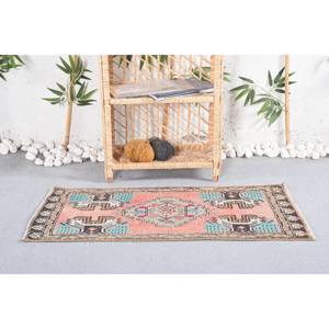 Large Bohemian <b>Wool</b> Rug 1.8 X 3.3 ft <b>Pink</b> Blue Patchwork Design Rectangle Shape for Hallway 9x12 Large Area Latex Backing - Product Image 1