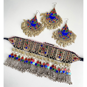Conjunto de joyas afganas Kuchi para mujer, collar hecho a mano, pendientes, ropa de fiesta nupcial, diseños de joyería - Product Image 5