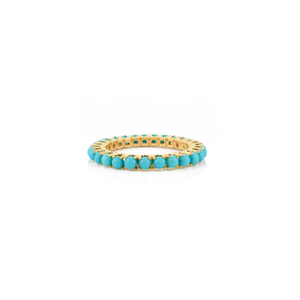 Elegant Classic Style 2mm Round Cut Turquoise Gemstone <b>Stacking</b> Full Eternity Band <b>Ring</b> 14K Real Yellow Gold Jewelry Supplier - Product Image 1