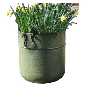 Handcrafted Iron Metal <b>Tall</b> Floor Planter Indoor Outdoor Home & Garden Decor with Verdigris Patina <b>Flower</b> <b>Pots</b> & Planters - Product Image 1