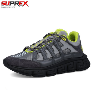 Baskets Trigreca Grises et Vert Néon pour Hommes – Chaussures Décontractées en Cuir Véritable de Haute Qualité, à Lacets, Anti-Odeur, pour Adultes - Product Image 2