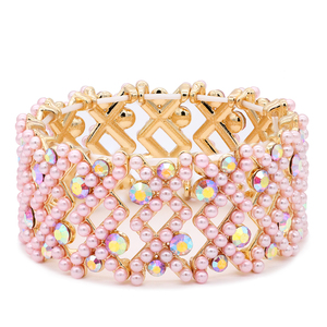 Bracciali e braccialetti eleganti con perle placcati oro di colore bianco - Product Image 2