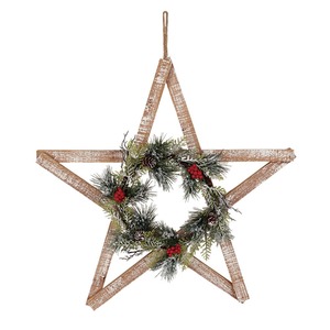 Decoración navideña festiva de estrella de madera con agujas de pino y bayas para colgar en la puerta de la fiesta de vacaciones en casa - Product Image 5